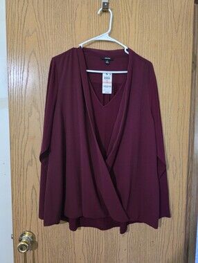 Alfani Women's Burgundy Draped Surplice Blouse